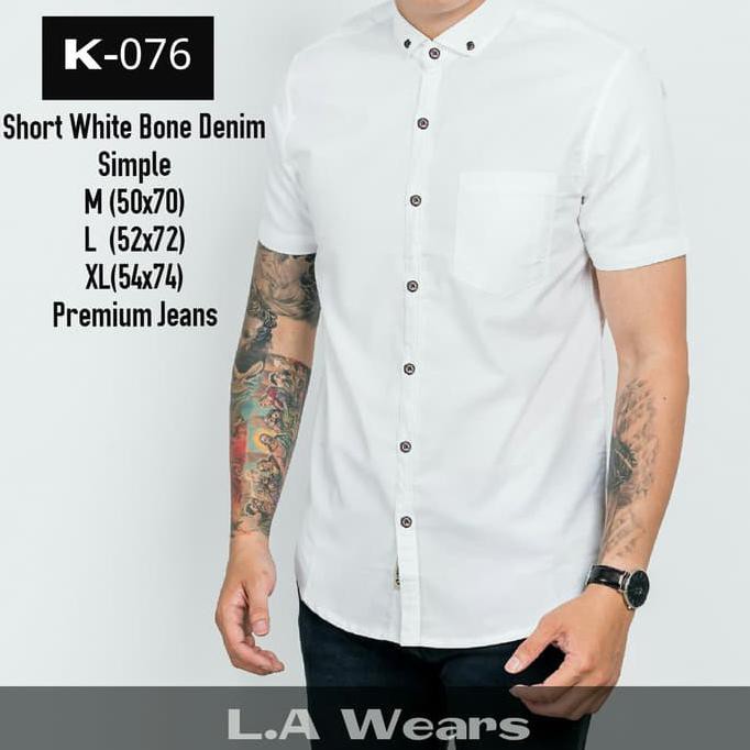 L.Awears K-076 Kemeja Jeans Putih (M,L) Kemeja Pria Murah - Putih, M