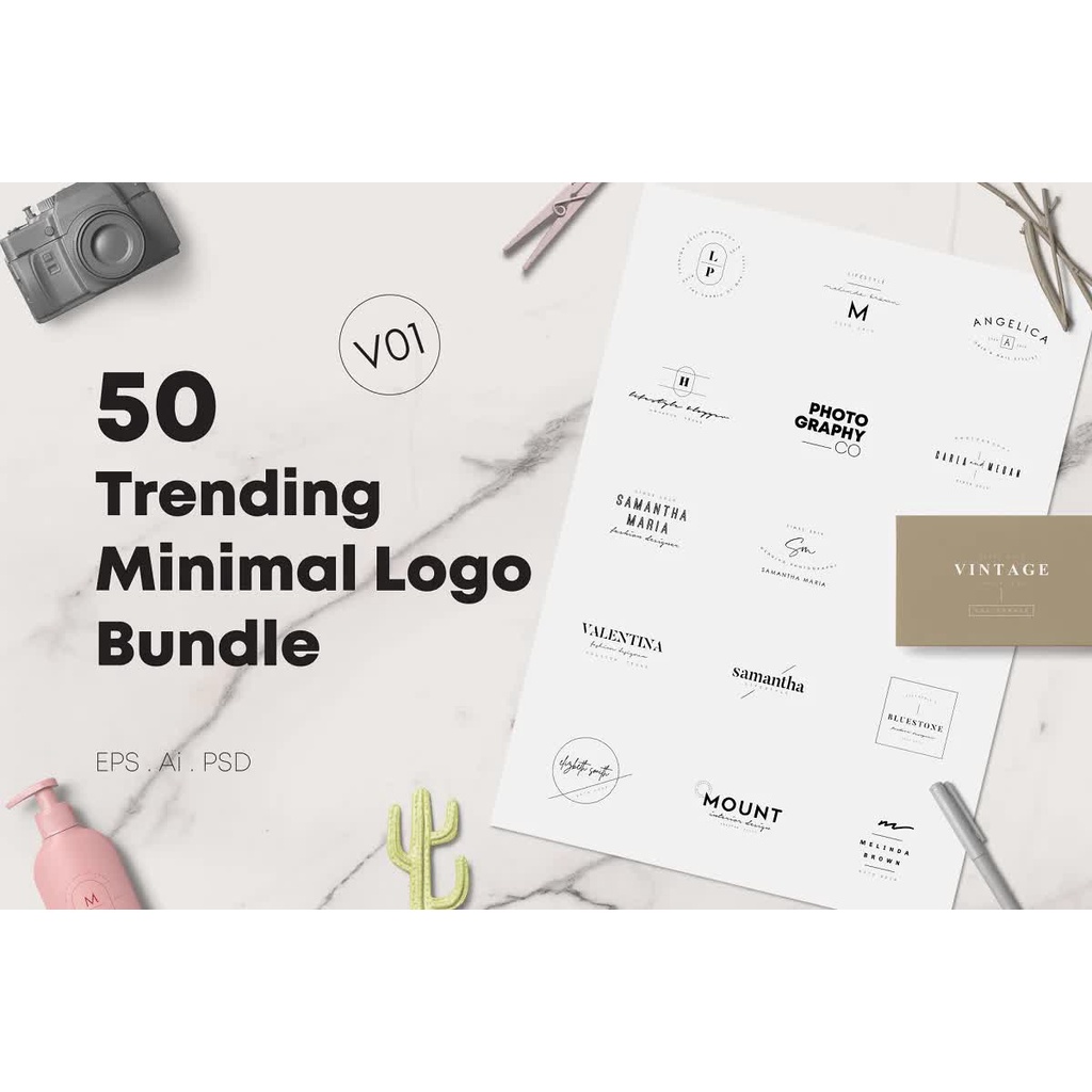 50 Trending Minimal Logo Bundle V04 - Photoshop &amp; Illustrator