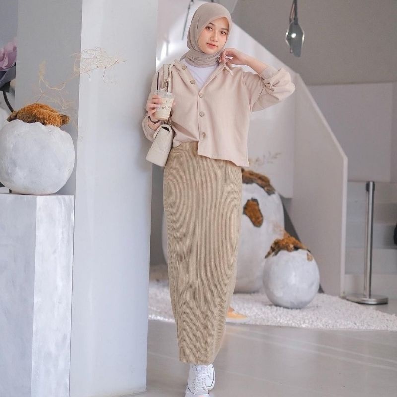 Setelan 3in1 Wanita Muslim - Ootd One set Wanita - Outfit Stelan Rok Rajut Span Tebal
