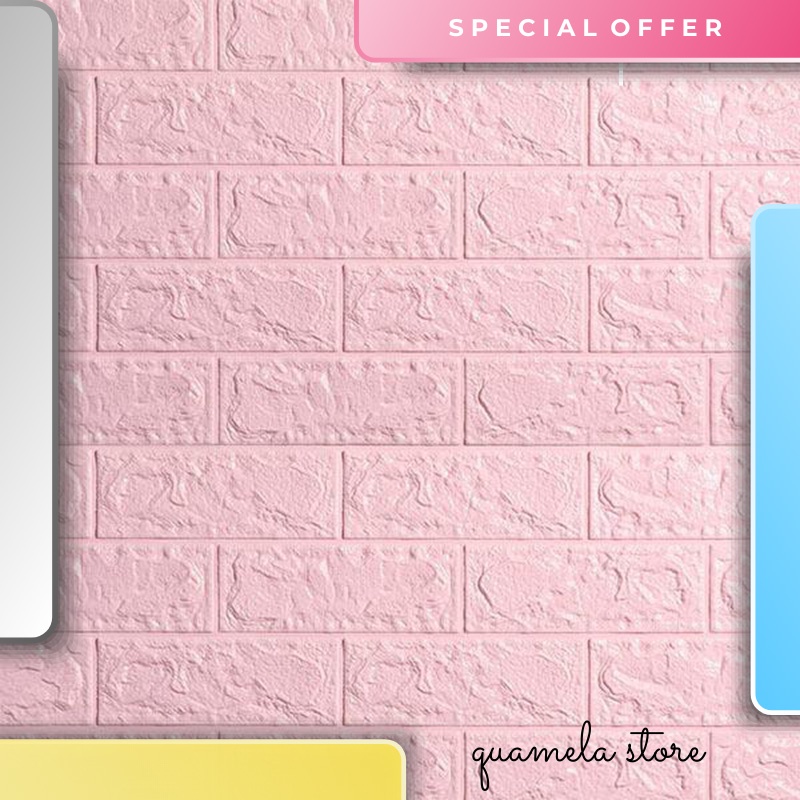 (70x38cm) Wallpaper Dinding Bata Stiker Dinding Bata Sticker Bata 3D Hiasan Dinding Stiker Tembok Bata-Pink