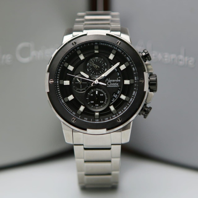 Jam Tangan Pria Alexandre Christie AC 6528 Silver Black Original Garansi Resmi 1 Tahun
