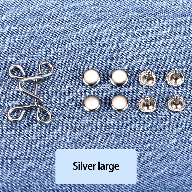Kancing Jeans Kait Pengecil celana jeans Lingkar Pinggang Kancing Celana Jeans Adjustable Model Dilepas/Pinggang Kancing Yang Bisa Dilepas Bisa Mengurangi Lingkar-Won-14#Silver-L