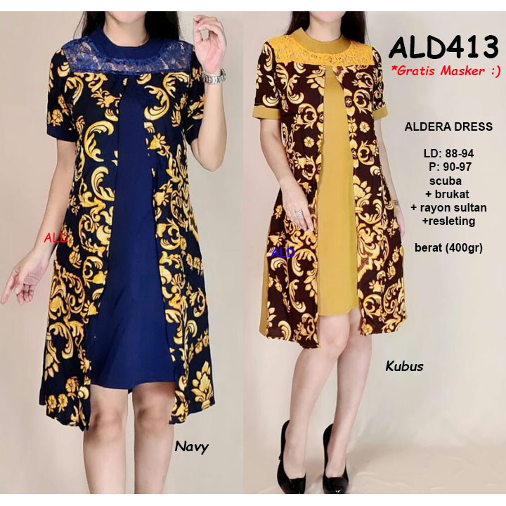 Jual ALD413-ALdera Dress Pesta Dress Scuba Lace Sepan Midi Dress Natal ...