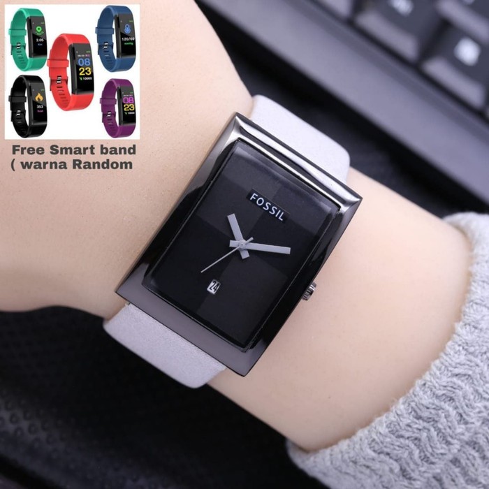 JAM TANGAN WANITA FSL KULIT DATE FREE SMART BAND CEWEK ANALOG MURAH ADA 5 WARNA