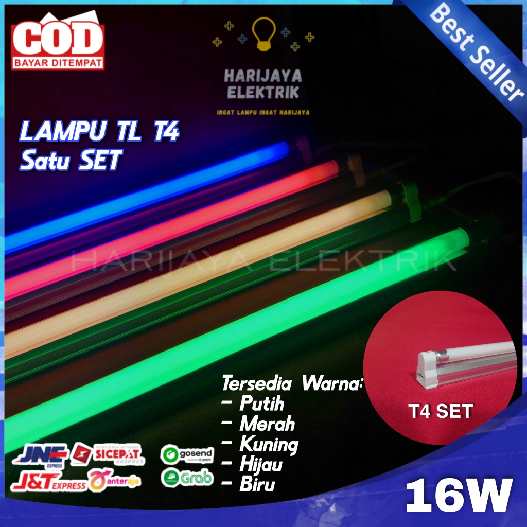 LAMPU TL T4 NEON SET 16 WATT KOMPLIT KAP LAMPU ETALASE BERMACAM WARNA