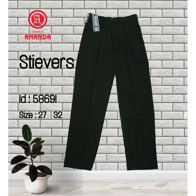 celana panjang pria dewasa stievers semi woll hitam slim 113 27-32