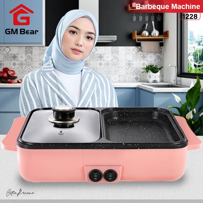 GM Bear BBQ Grill Pan Steamboat 2 in 1 Elektrik 1228- Denki Shabu Hotpot BBQ Grill Electric-1