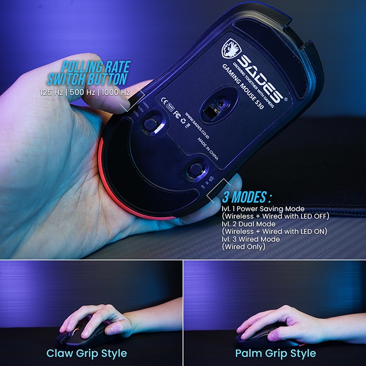 Sades Oculus S30 Mouse Gaming Wireless RGB Dual Connection