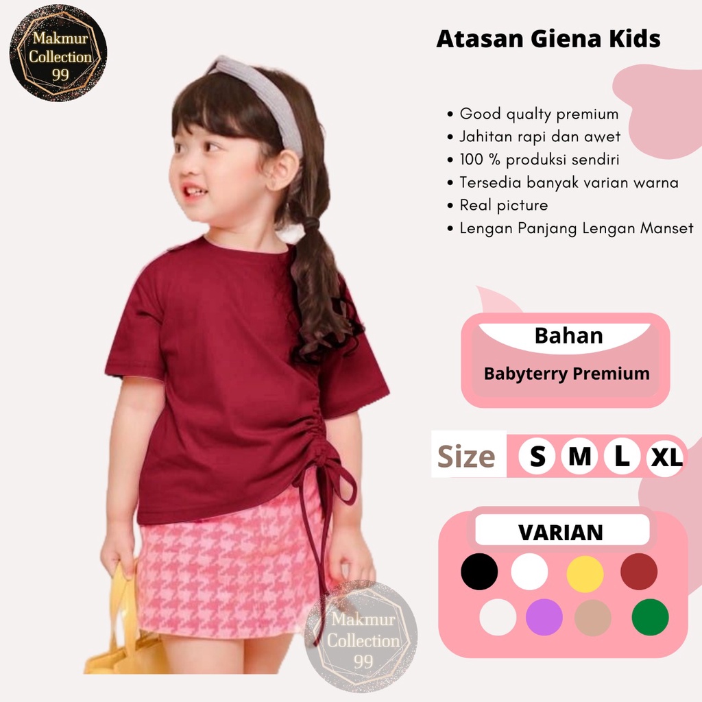 Crop Top Tali Anak Perempuan 1-6 Tahun Serut Lengan Pendek/Atasan Giena Kids Matt BabyTerry