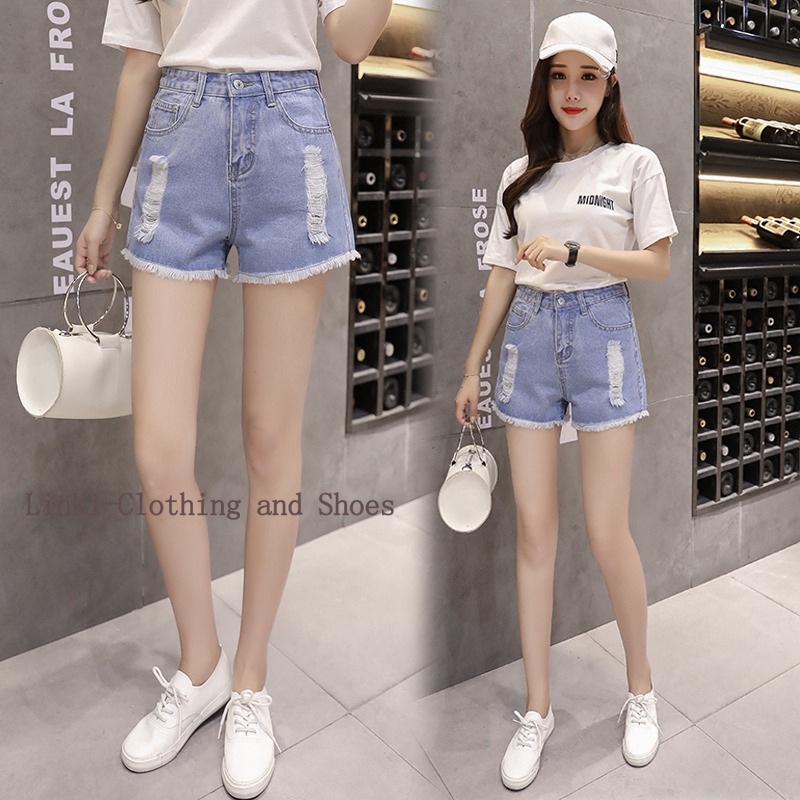  Celana  Pendek  Jeans  Wanita  Model  High Waist Longgar 4 