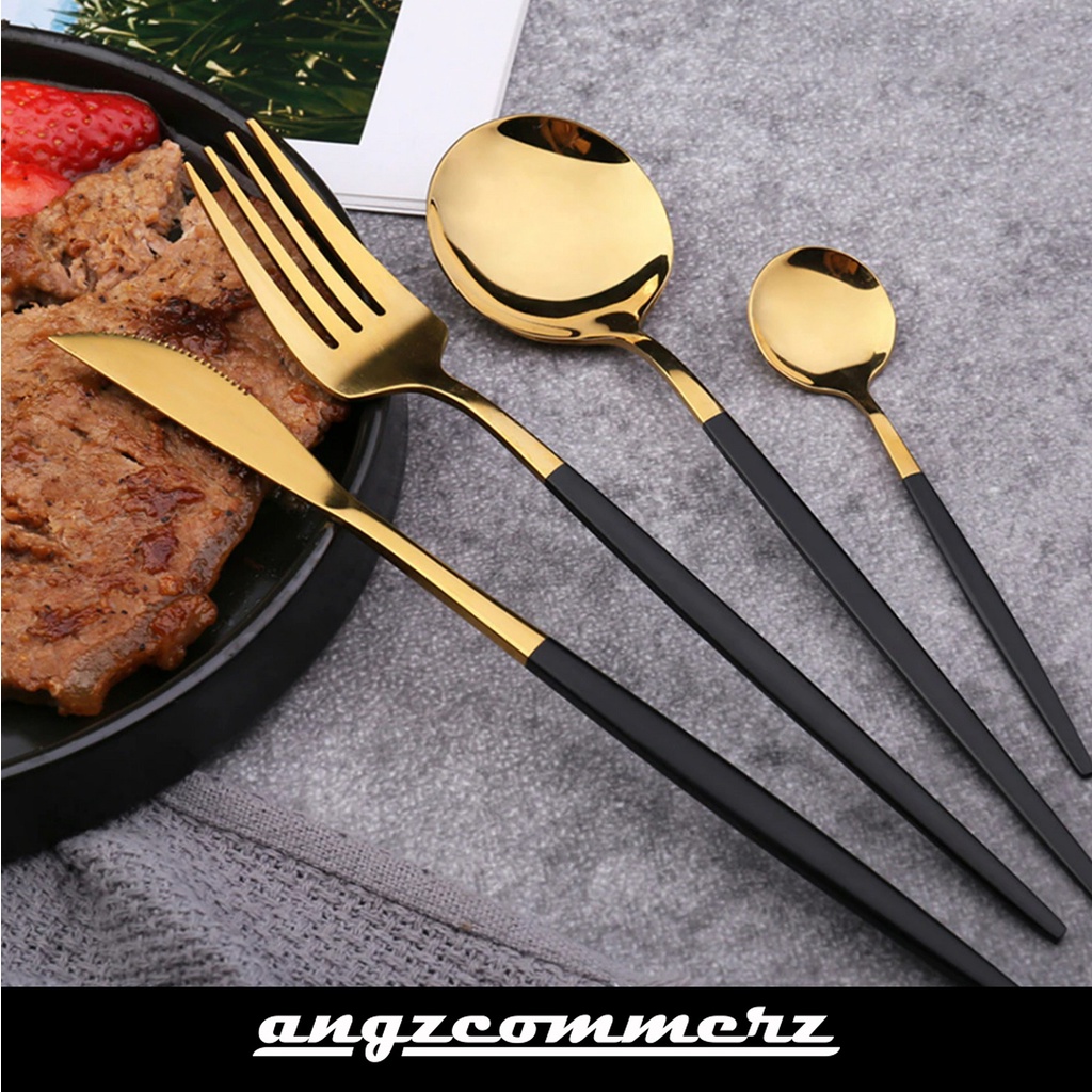 

ANGZCOMMERZ Stainless Steel Black Gold Cutlery Set 4 pcs