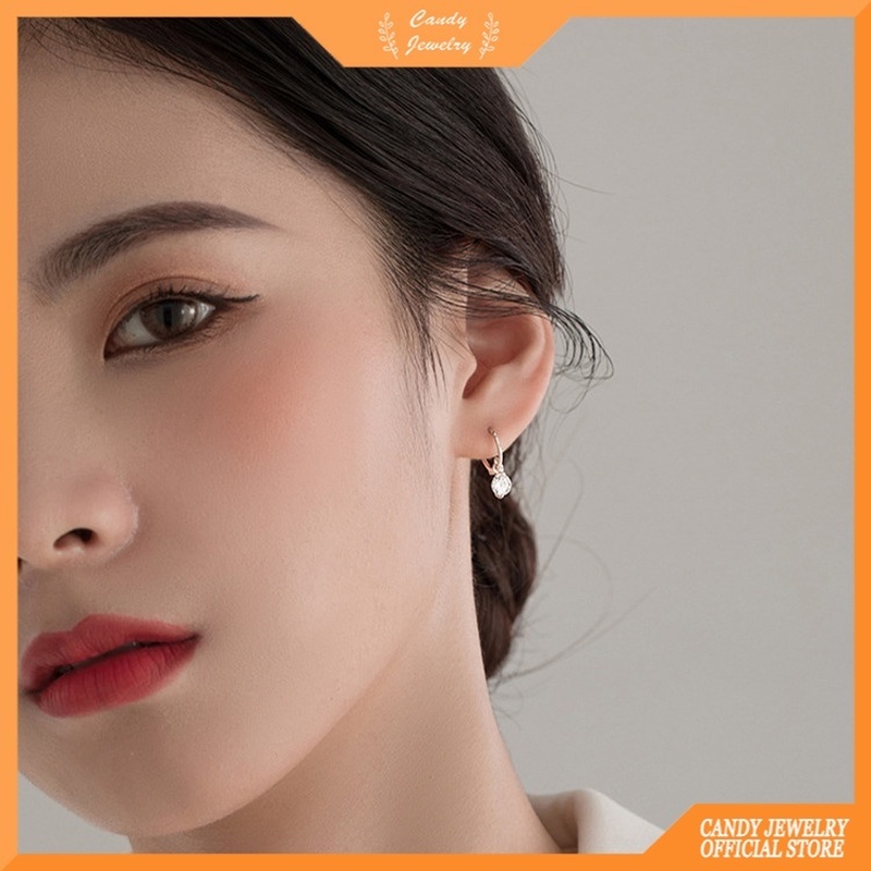 Anting Tusuk Sterling Silver 925 Desain Bulat Hias Berlian Imitasi Warna Permen Untuk Wanita