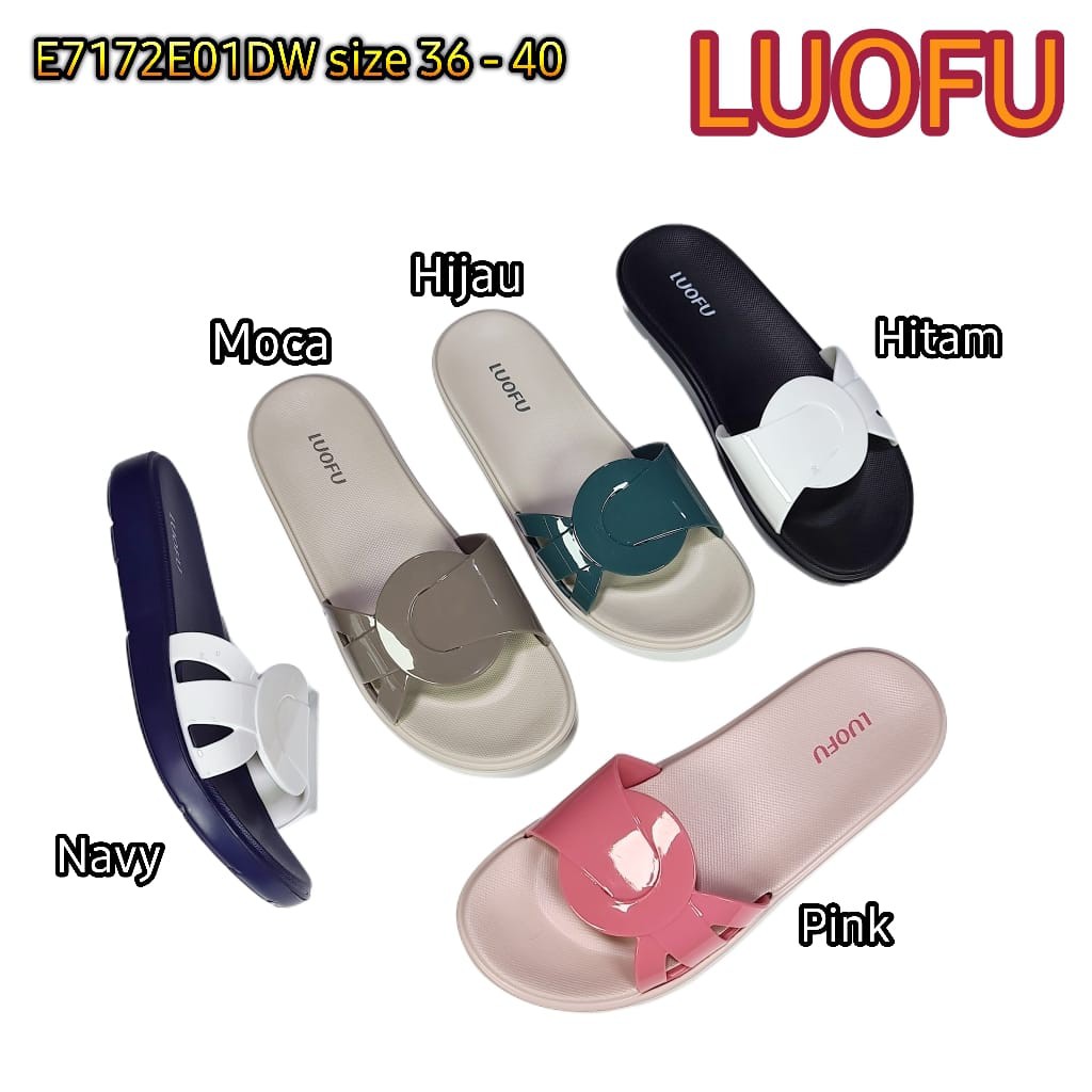 LUOFU ORIGINAL jelly sandal karet empuk murah selop wanita sendal slide kokop cewek import E7172E01DW