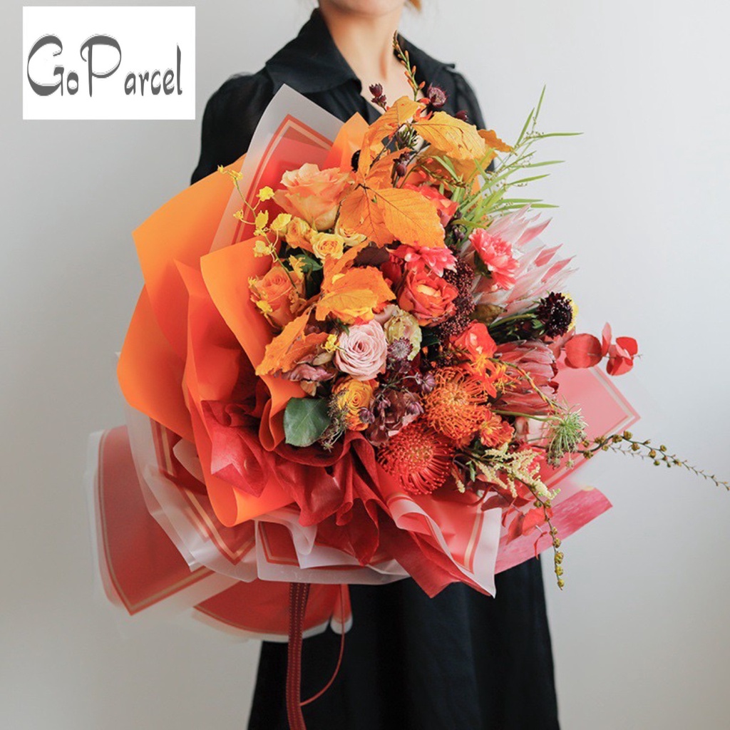 ( 5 Lembar ) TRANSLUCENT GOLD FRAME - FLOWER WRAPPING PAPER PLASTIC CELLOPHANE GOLD LINE MATTE