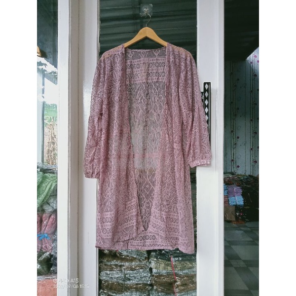 KARDIGAN BRUKAT LENGAN BALON/PROMO LONG OUTER BRUKAT-Nutell pink