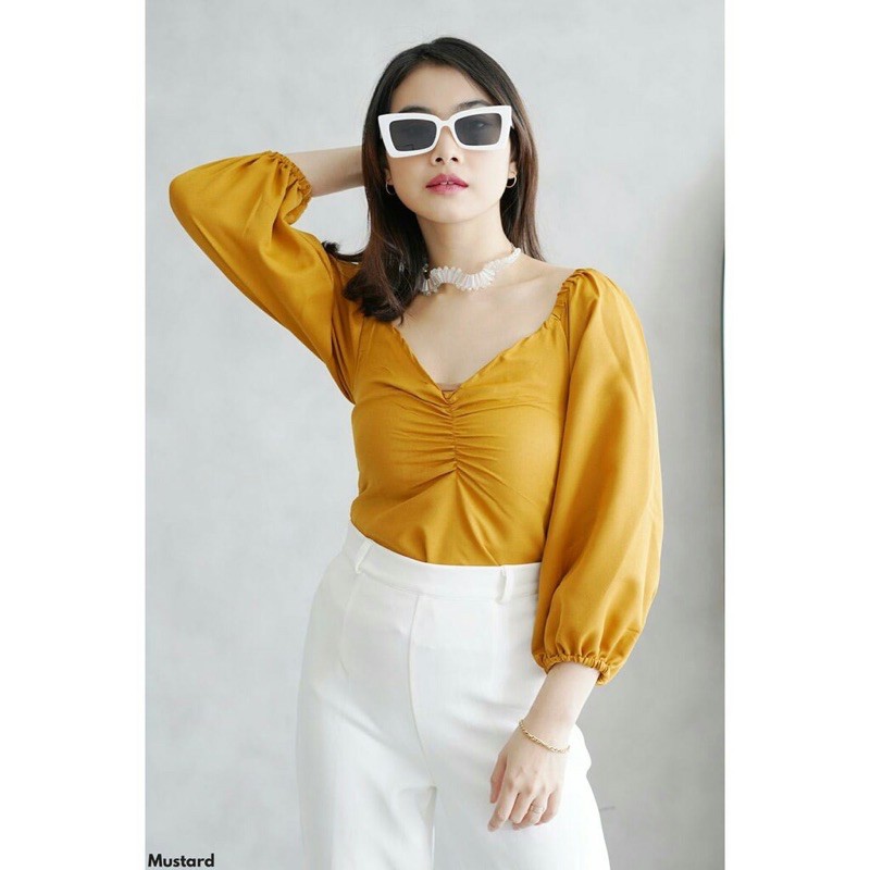 SF- ANGGIE TOP BALON / Blouse Vneck Balon murah / atasan Wanita Kekinian