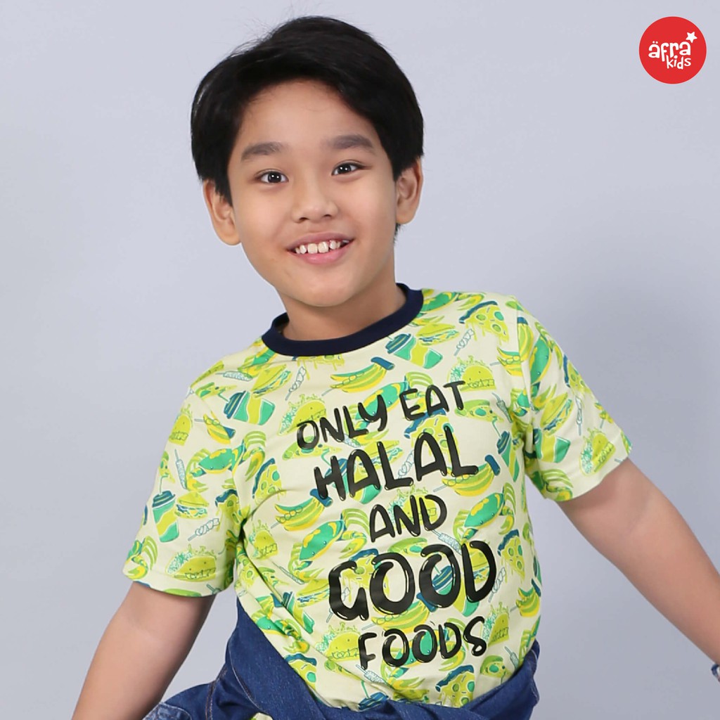 Kaos Anak Muslim Afrakids AFRA - AF294 Only Eat Halal And Good Foods