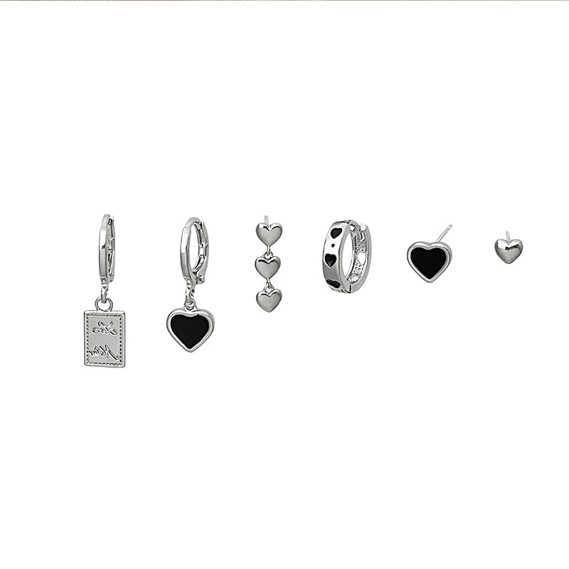 Set Anting Silver Needle Bentuk Hati Gaya Korea Untuk Wanita