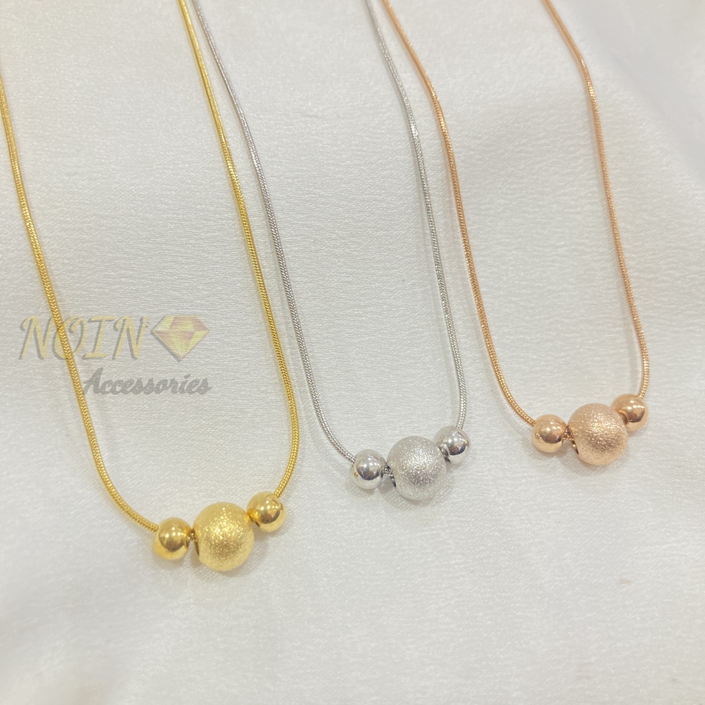 Kalung Titanium Wanita Anti Karat Rantai Belut Liontin Bola Fashion