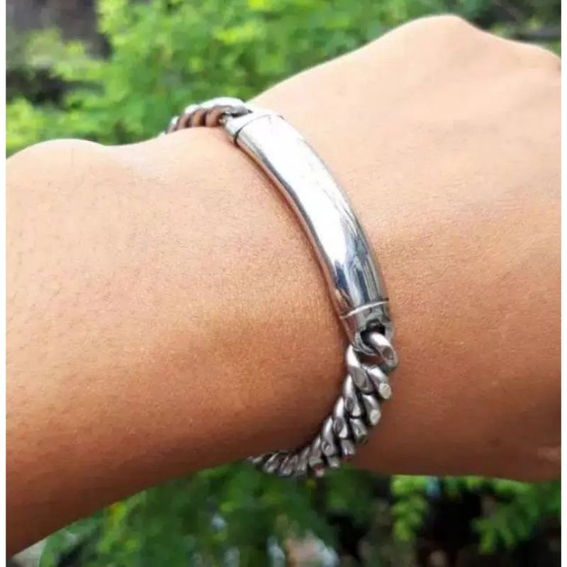 Gelang Pria rantai plat Baja titanium pria anti karat dan luntur plat titanium pria anti karat dan luntur