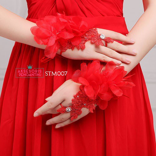 [READY STOCK] AKSESORIS WEDDING SARUNG TANGAN PENGANTIN WANITA MERAH STM007