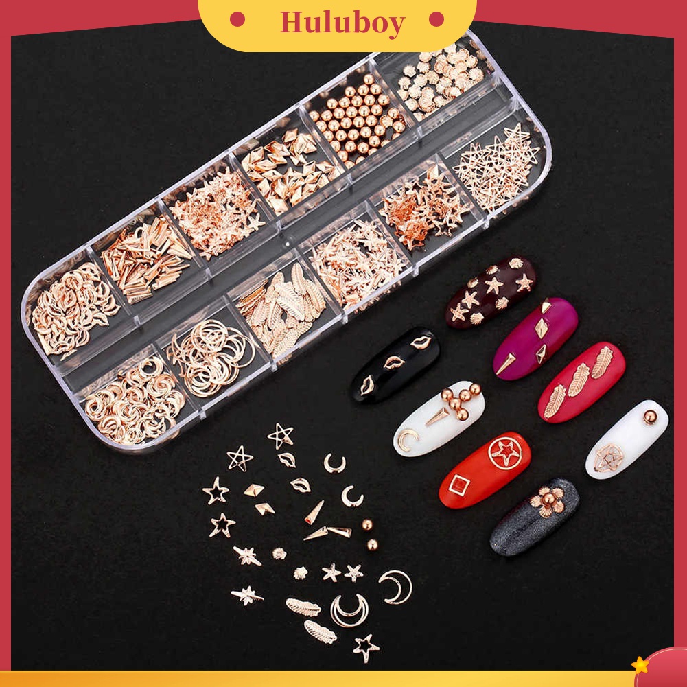 Huluboy Huluboy♡ 12 Model Hiasan Kuku 3D Bentuk Bulan / Bintang Laut Untuk DIY Nail Art / Manicure