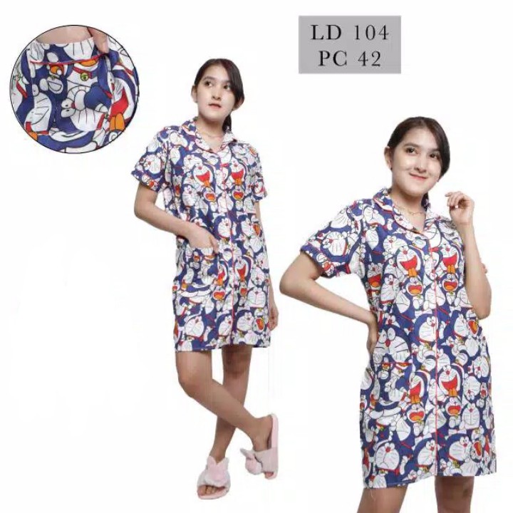 BAJU TIDUR WANITA/PIYAMA WANITA KATUN MOTIF DORAEMON TUMPUK CP/PP