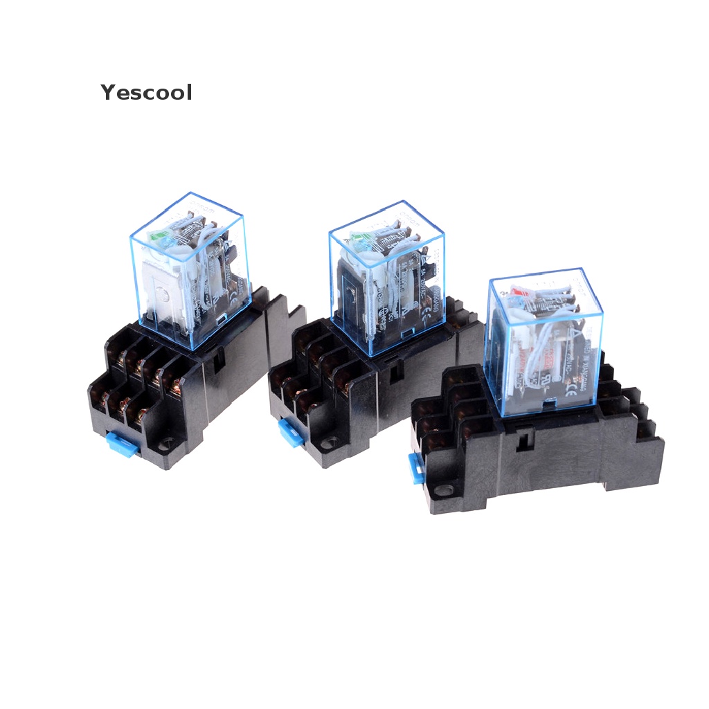 Yescool MY4NJ Coil Power Relay DIN Rail Mount 14 Pin 4PDT 12v / 24v / 220v Dengan Socket