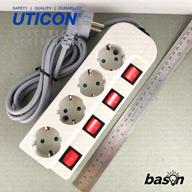 UTICON ST1482SW Power Extension - Stop Kontak 4Lubang 1.5Meter Arde dengan individual switch