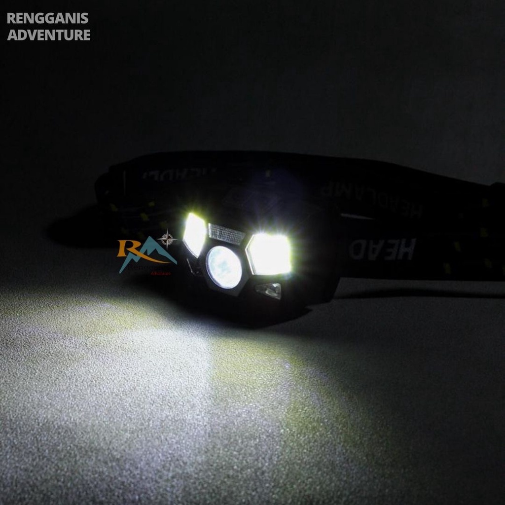 HEADLAMP WATERPROOF USB CHARGING TAFFLED 7RFLOMBOK SENSOR SENTER KEPALA LED HIKING CAMPING