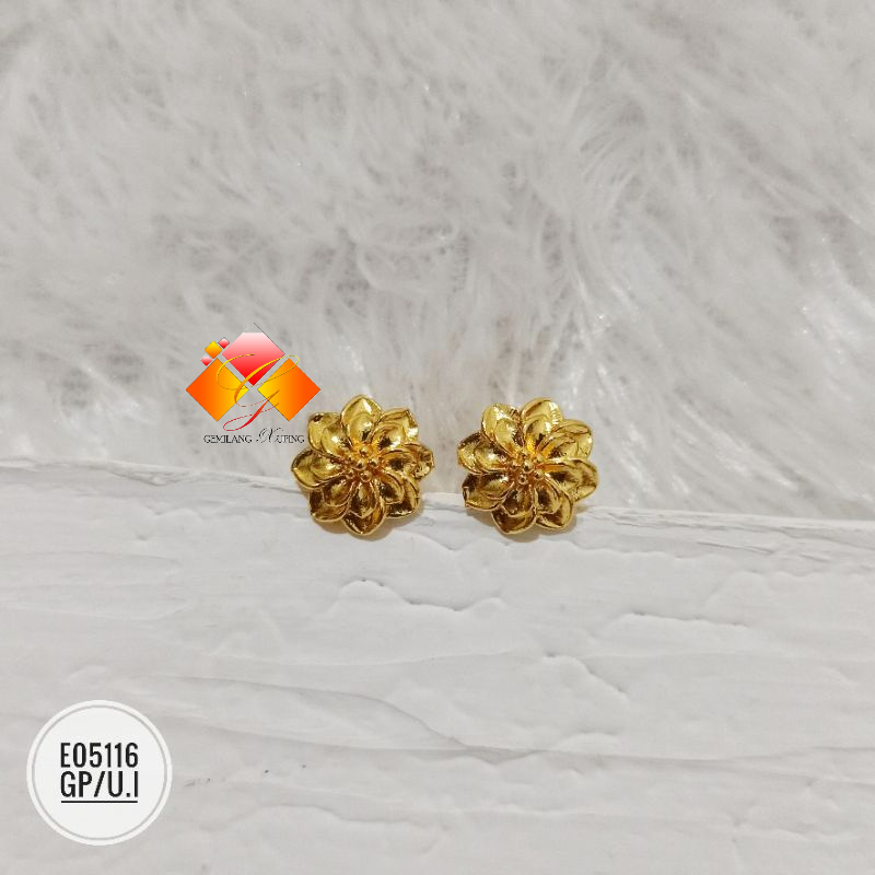 Anting dubai Rhodium Fashion Bunga warna gold E05116