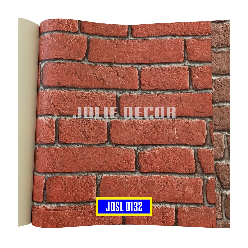 Wallpaper Dinding Vinyl Motif 3D Rustic Grunge Bata Orange