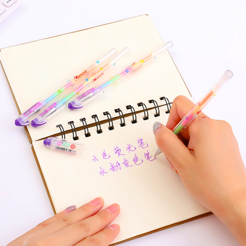 【COD Tangding】1PC 6 In 1 Multi Colors Colorful Gel Pen Chalk Watercolor Pens Marker Scented Rainbow Watercolor Pen