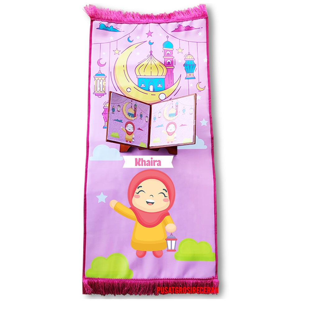 Custom Nama Sajadah Anak Karakter Kado Hadiah Ultah Souvenir Kelulusan Juara Naik Kelas Ulang Tahun Baby Shark-PaketSjdahNAMA+REKAL