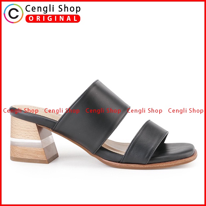 SANDAL HEEL KULIT OBERMAIN HEELS WANITA ORIGINAL BRANDED HITAM OW23