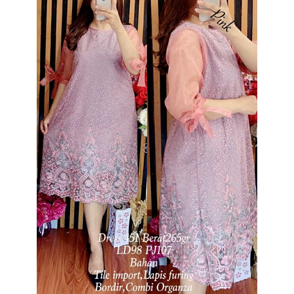 Dress Tile Organza 451 Lengan Puff