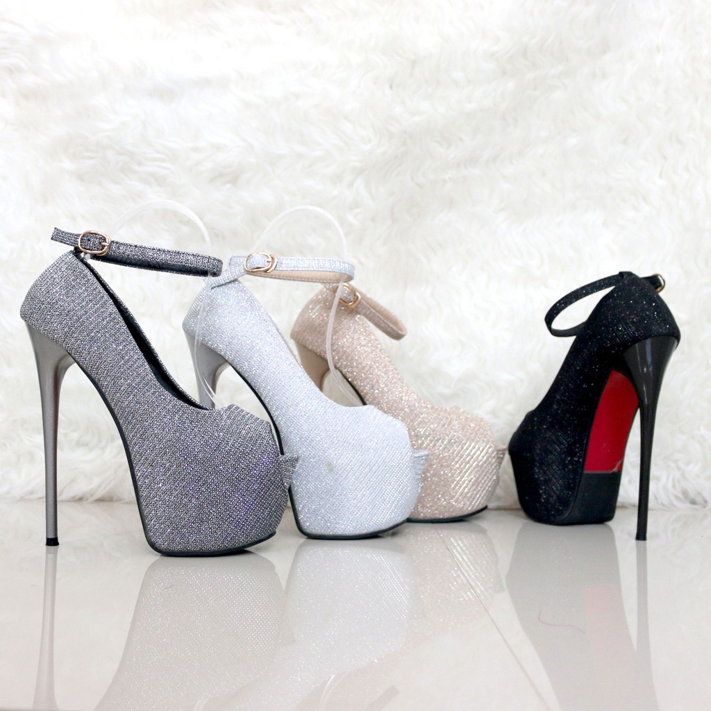 YKshoes 1039 high heels 17cm 17 cm shoes import sepatu wanita peep toe bartier silver gold grey hita-8