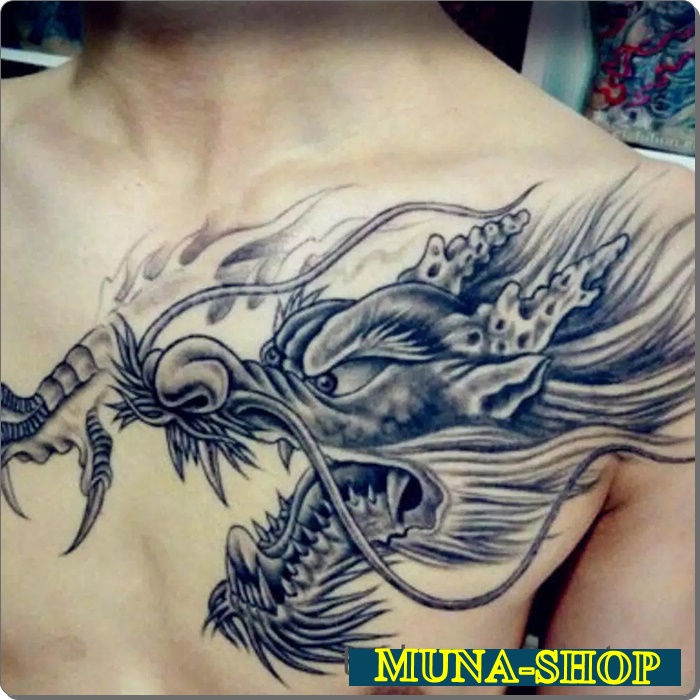 Tato Temporer kode SGT-004 NAGA BESAR size 32x19cm Tahan 2-5 hari Tattoo Basic Dada Punggung