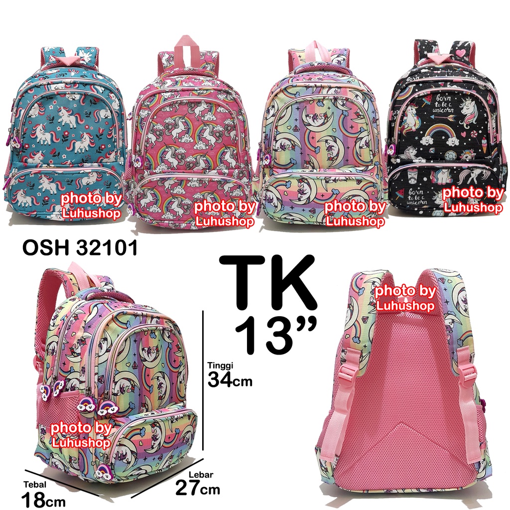 Oshiro TK SD Tas Ransel Cewe Perempuan 32101 Tas Anak Perempuan Unicorn Dino Dinosaurus BT21 AmongUs