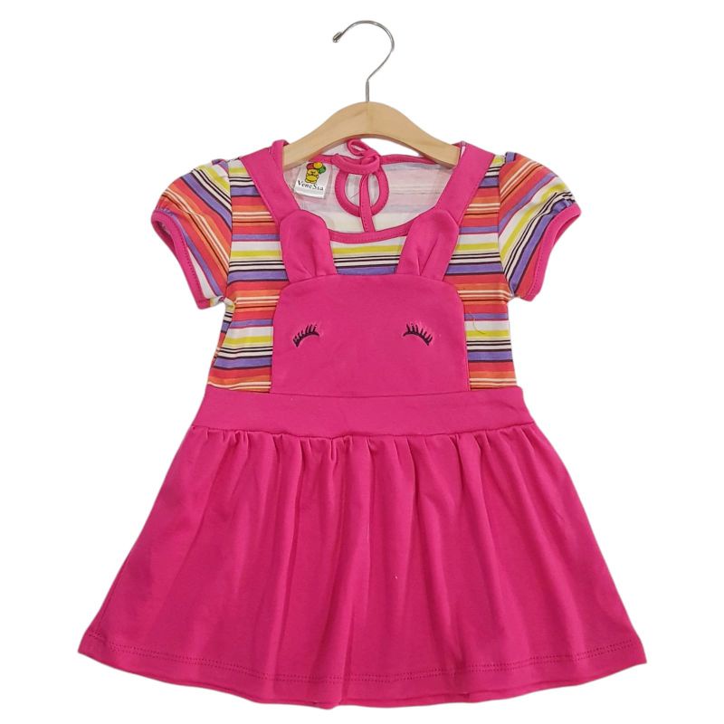 DRESS FASHION ANAK PEREMPUAN 1 TAHUN MOTIF SALUR MEREM PINK FANTA PEACH