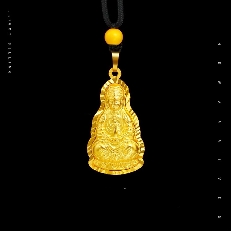 Liontin Emas Asli Kadar 375 Desain Buddha Guanyin Untuk Pria Dan Wanita