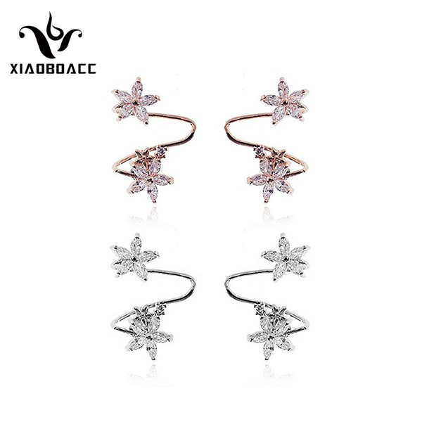 XiaoboACC Anting Tusuk Sterling Silver 925 Model Bunga Melengkung Gaya Korea untuk Wanita