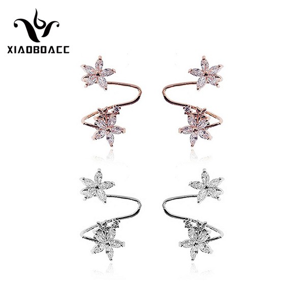 XiaoboACC Anting Tusuk Sterling Silver 925 Model Bunga Melengkung Gaya Korea untuk Wanita