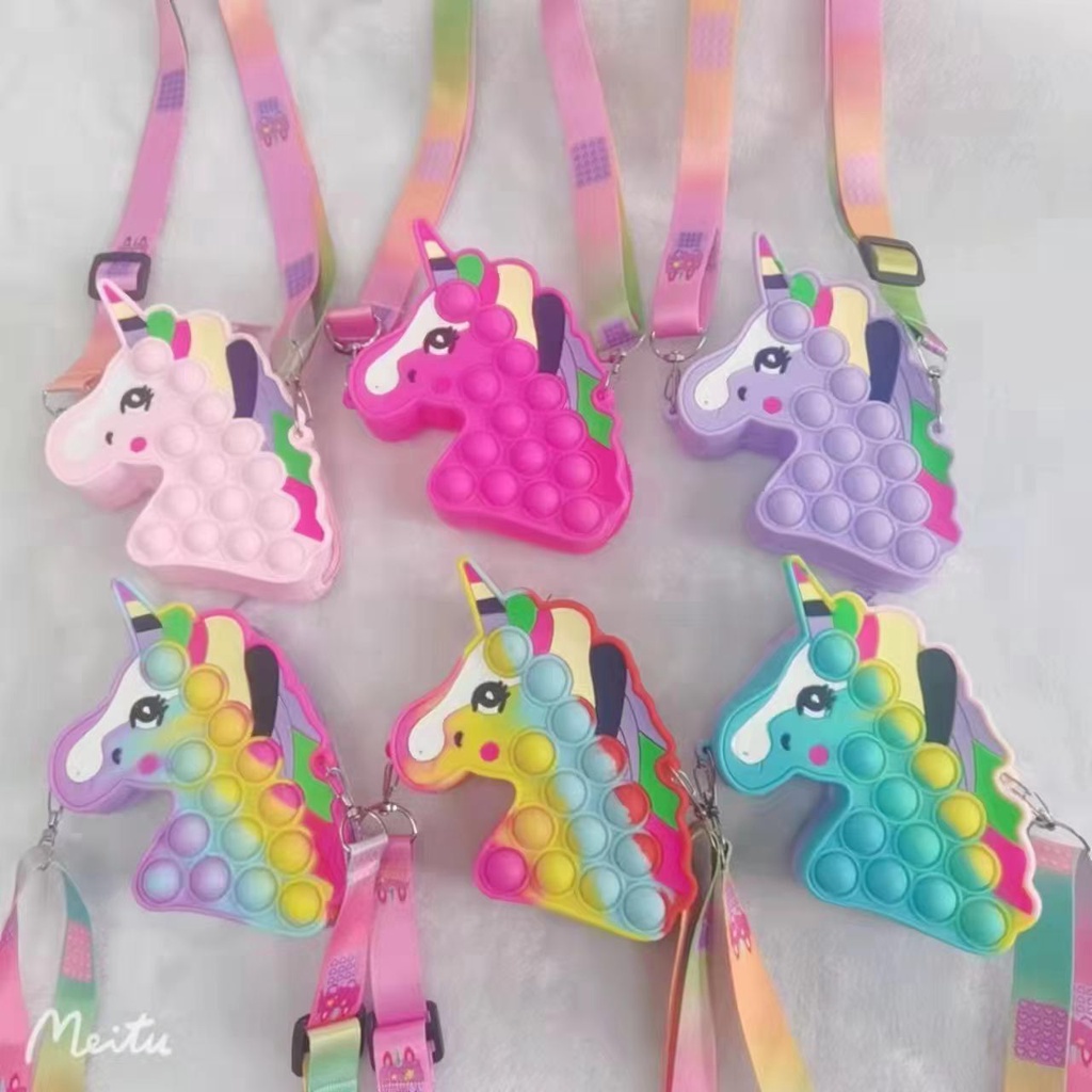 tas pop it unicorn kuda poni pelangi donat tas pop it bisa di mainkan tas selempang import