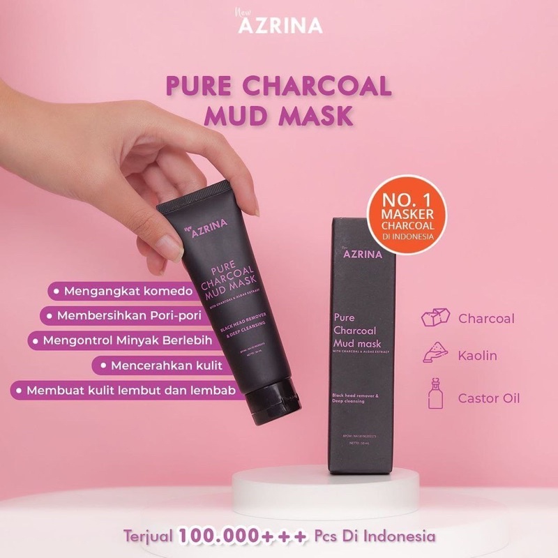 【Official Seller】AZRINA - Pure Charcoal Mud Mask Acne Purifiying Clay Mask | Blackhead Remover Deep Cleansing | Masker Jerawat Pencerah Kulit Kusam Sel Kulit Mati Serap Sebum Bebas Komedo