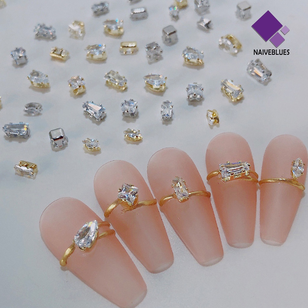 Naiveblue 20Pcs / Kotak Berlian Imitasi Cubic Zirconia Glitter Dekorasi Nail Art / Manicure Wanita