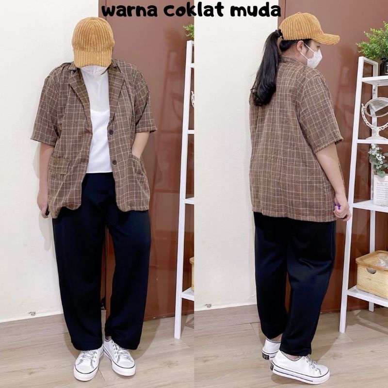 BLAZER MOTIF KOTAK-KOTAK JUMBO BIG SIZE OVERSIZE KOREAN STYLE LD 130CM