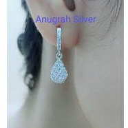 (COD)Anting jepit fashion wanita/remaja dewasa oval gantung perak asli 925/Silver lapisan mas putih murni