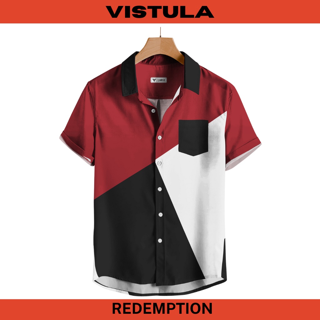Kemeja Pantai Lengan Pendek Pria Color Block Series - REDEMPTION