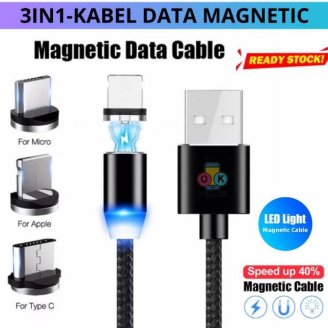 3in1 Kabel Data Magnet Lighting Fast Charging Magnetic Micro.Type C.IOS Cable Charger Original